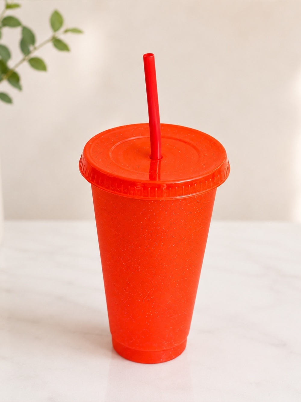 Glittery Red Reusable Tumbler with Straw & Lid